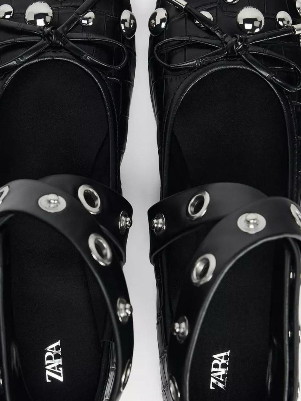 NIB Zara Mary Jane Studded Grommet Ballet Flats - Black size 7 US - Picture 4 of 5